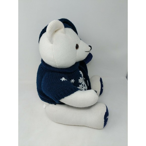 Pier 1 One Imports Corduroy Teddy Polar Bear Stuffed Animal Plush Winter Sweater - Picture 6 of 10